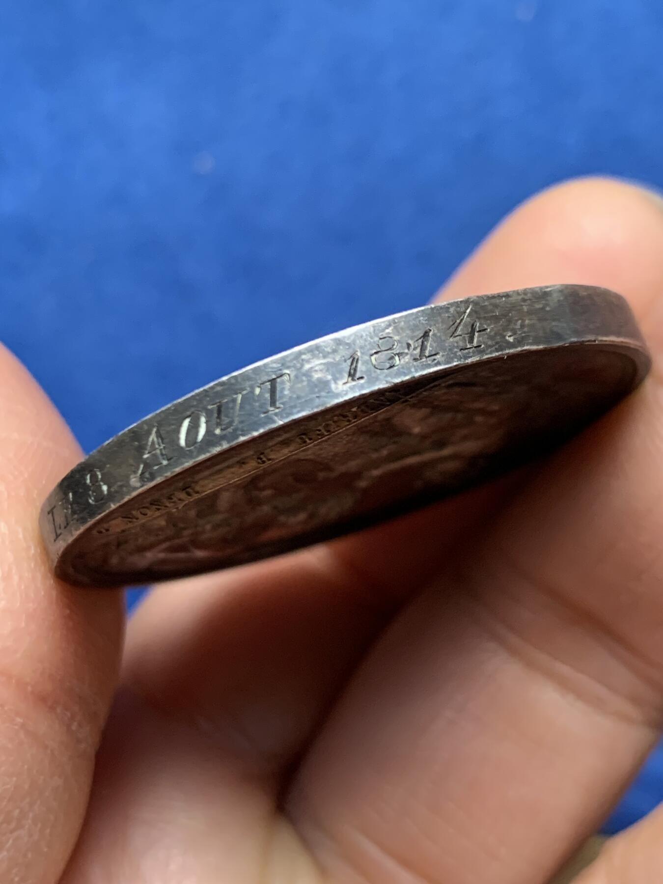 《竞宝斋》第463-465场 周日，周一，周二，3场连拍 （全场包邮）欢迎送拍 法国1814年双天使婚礼纪念银章 40.2mm 32.75g 早期无边铭 稀少品种 背刻花JFG AVM