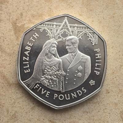 道一币馆币章第一百六十五场 - 奥尔德内岛2007年伊丽莎白二世和菲利普亲王金婚5镑精制银币  28.28g 925s