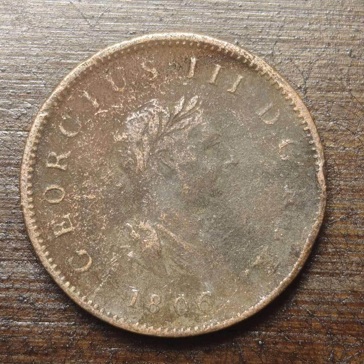 【铜匠收藏】★第143★散币专场 不寄存，30包邮。不满30元，支付5元运费。《接受代拍 代送NGC评级》 34【无寄存】英国 1806年 乔治三世 1/2便士 铜币