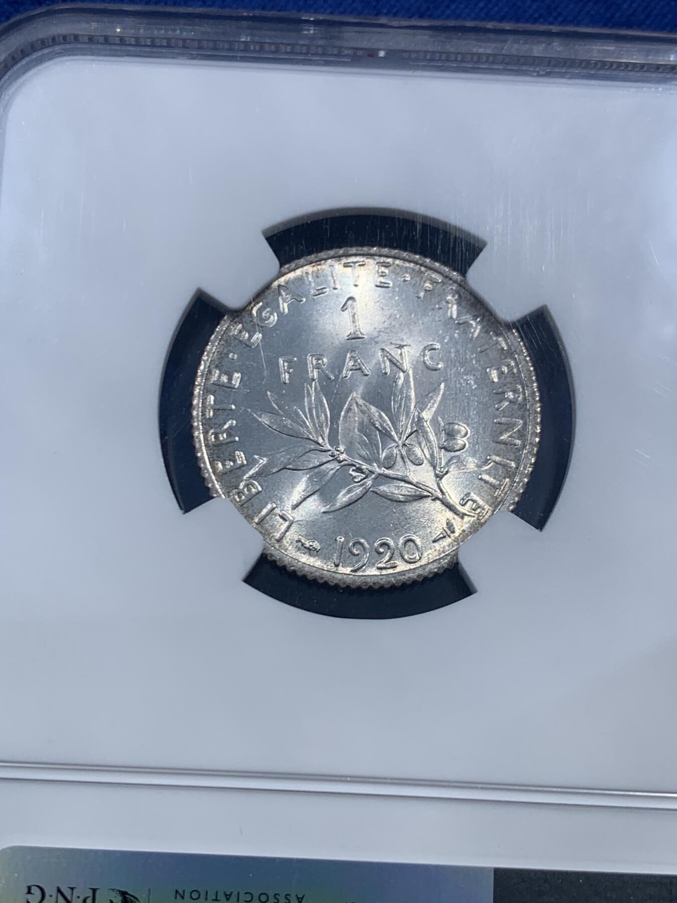 《竞宝斋》第463-465场 周日，周一，周二，3场连拍 （全场包邮）欢迎送拍 NGC MS64 法国1920年播种女神1法郎银币 经典设计 转光强烈