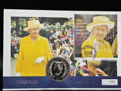 【淘币小摊】限时拍第八百六十二拍  克朗币邮币封场  满百包邮可预留两周  周一统一发货  - 奥尔德尼2001年女王75周岁5镑纪念币邮币封