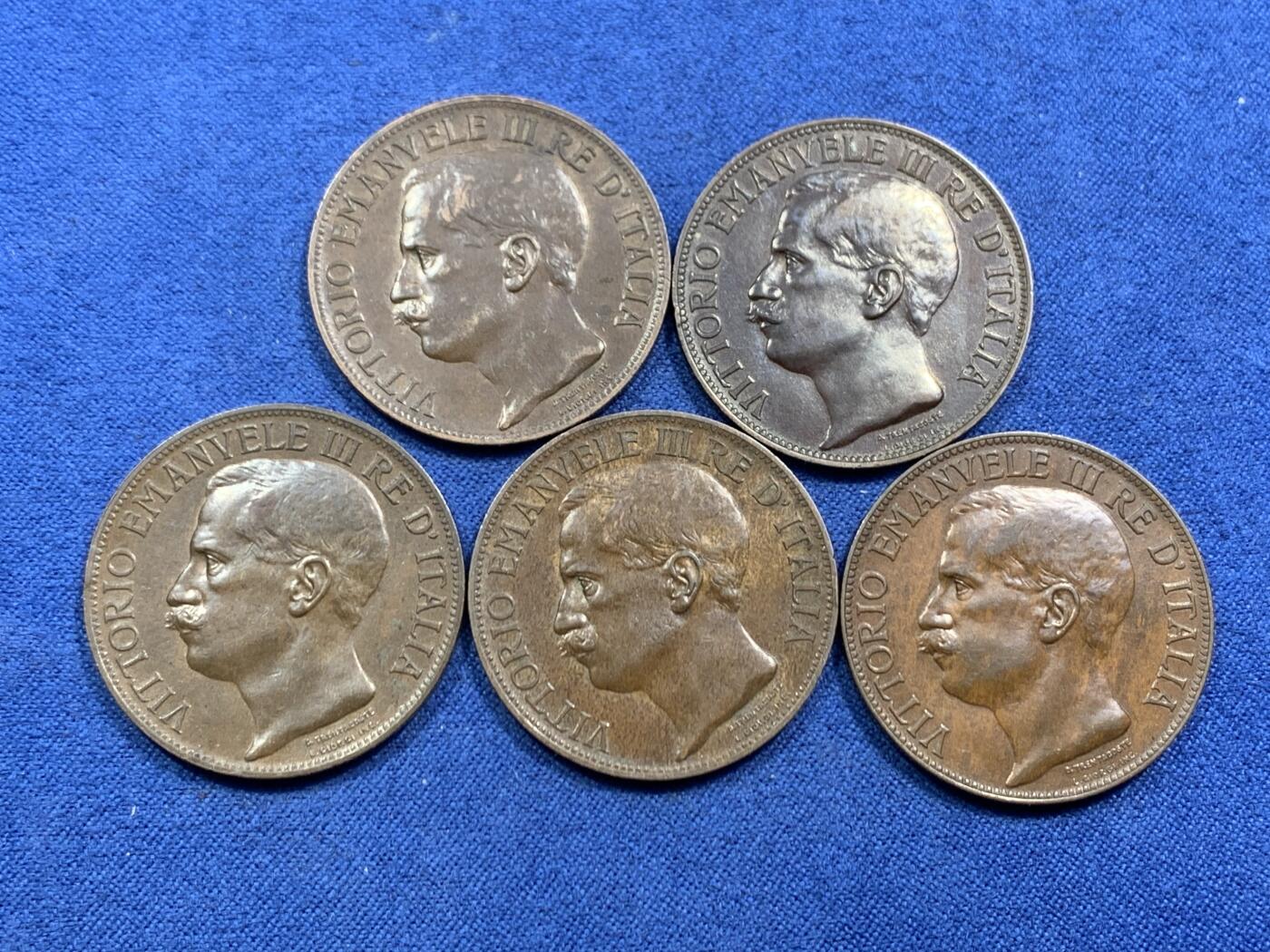 《竞宝斋》第463-465场 周日，周一，周二，3场连拍 （全场包邮）欢迎送拍 五枚一组 好品 意大利1911年10分铜币