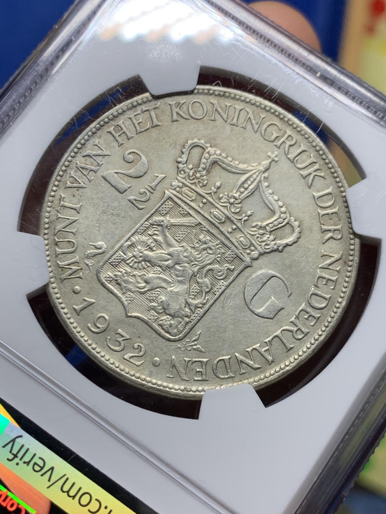 《竞宝斋》第463-465场 周日，周一，周二，3场连拍 （全场包邮）欢迎送拍 NGC AUD 荷兰1932年女王威廉明娜2.5盾银币