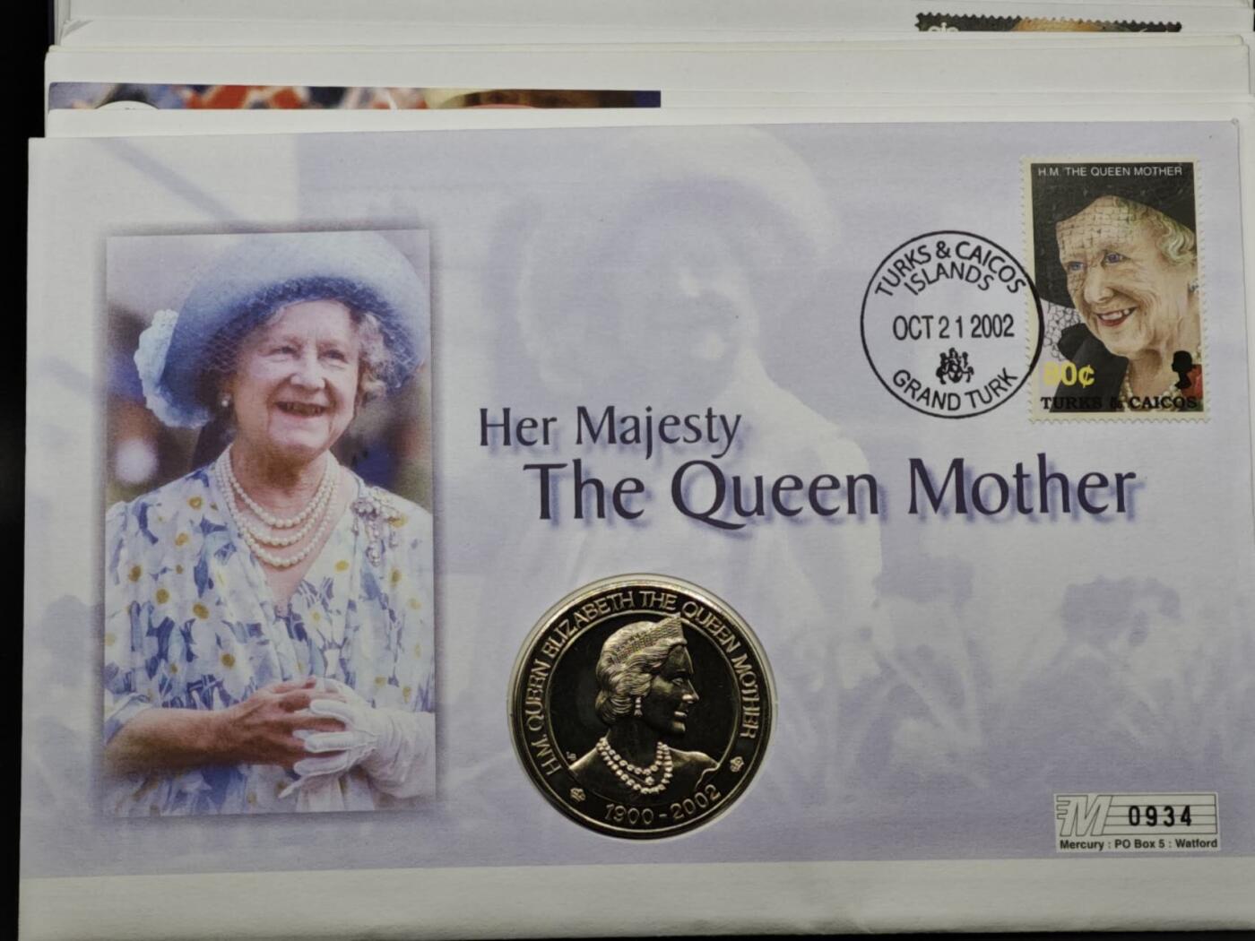 【淘币小摊】限时拍第八百六十二拍  克朗币邮币封场  满百包邮可预留两周  周一统一发货  特克斯凯科斯2002年女王母亲5克朗纪念币邮币封