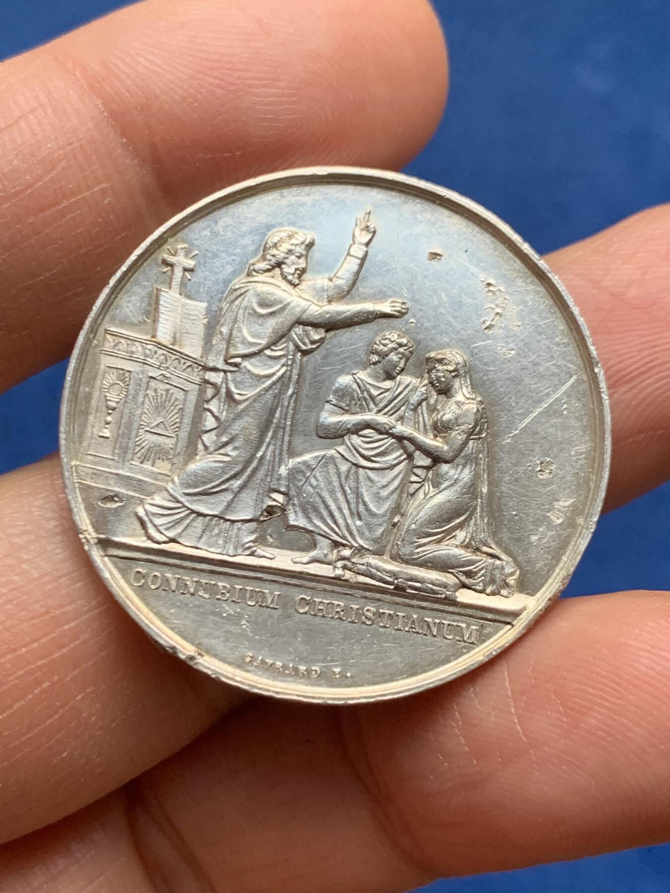 《竞宝斋》第463-465场 周日，周一，周二，3场连拍 （全场包邮）欢迎送拍 1864年法国婚礼纪念银章 33.2mm 15.4g 蜜蜂银标