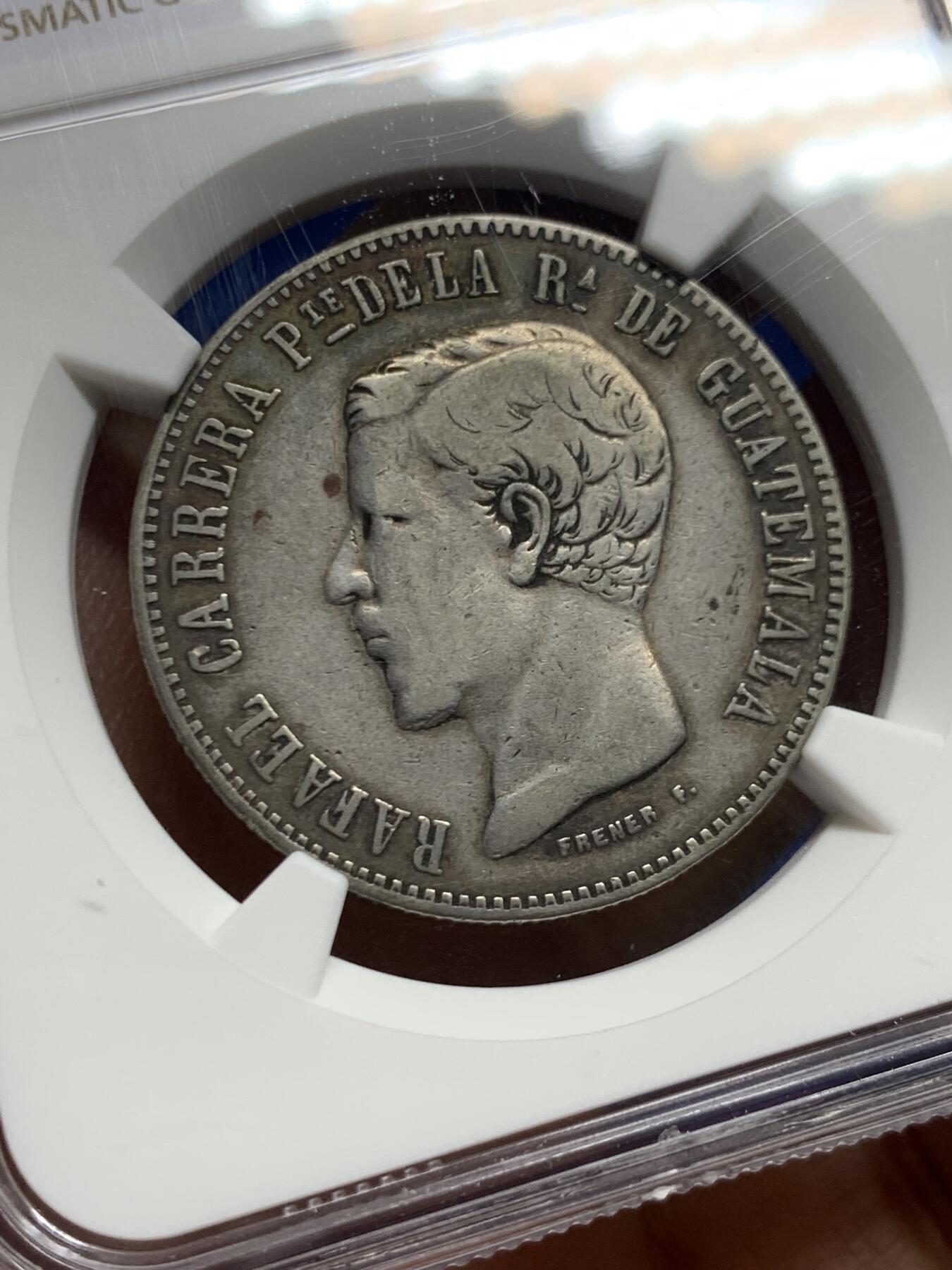 《竞宝斋》第463-465场 周日，周一，周二，3场连拍 （全场包邮）欢迎送拍 NGC VF25 危地马拉 1860年 4里亚尔银币 仅发行4760枚 特殊版本