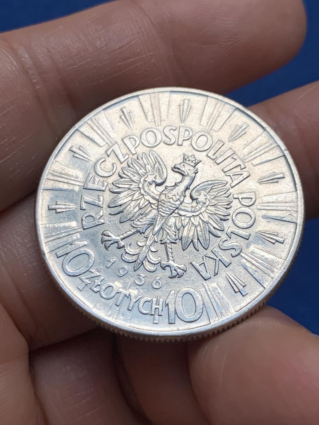 《竞宝斋》第463-465场 周日，周一，周二，3场连拍 （全场包邮）欢迎送拍 波兰 1936年 毕苏斯基纪念10兹罗提银币 21.9克 750银