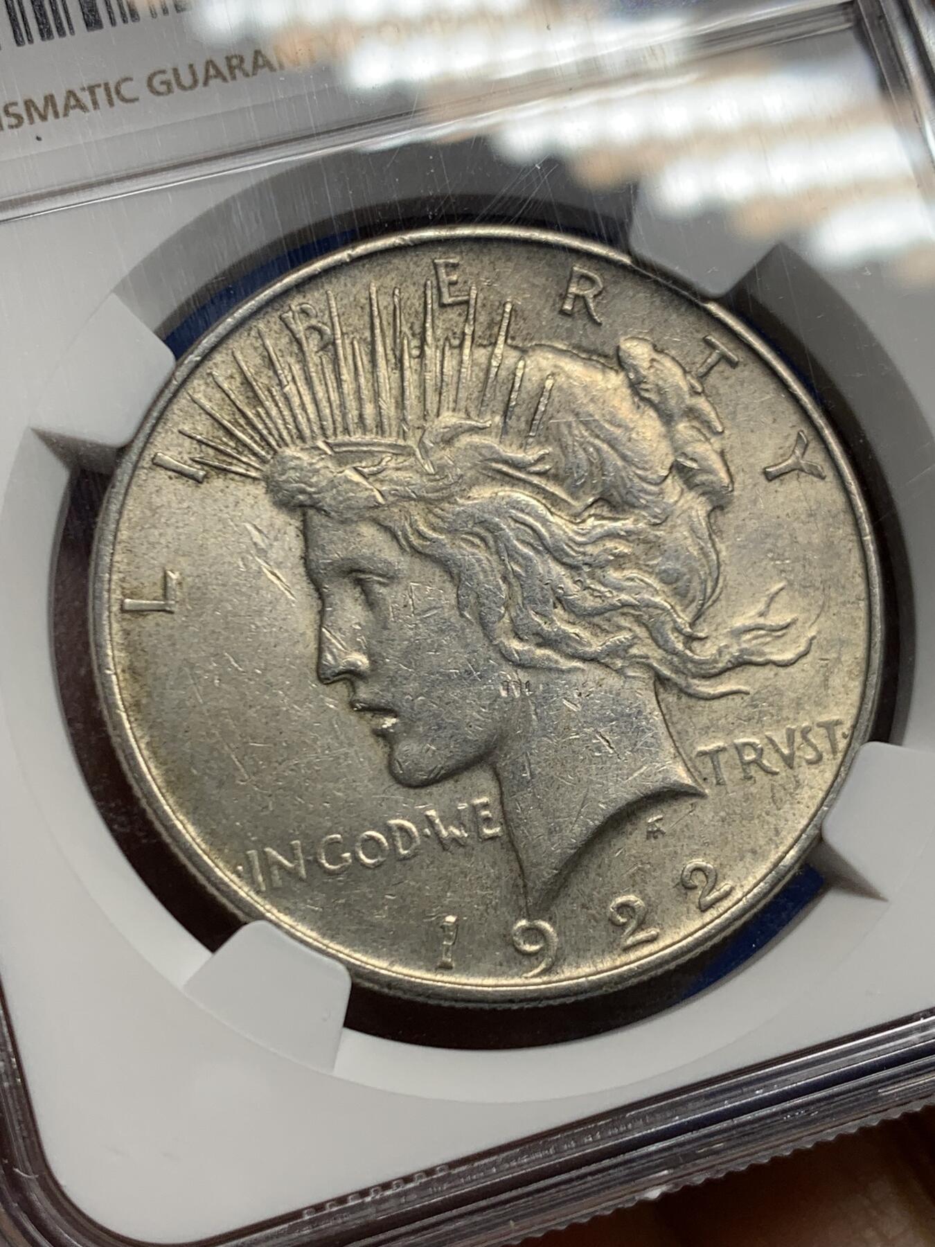 《竞宝斋》第463-465场 周日，周一，周二，3场连拍 （全场包邮）欢迎送拍 NGC AU 美国1922年和平一美元银币