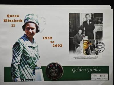 【淘币小摊】限时拍第八百六十二拍  克朗币邮币封场  满百包邮可预留两周  周一统一发货  - 福克兰群岛2002年女王登基金禧50便士纪念币邮币封