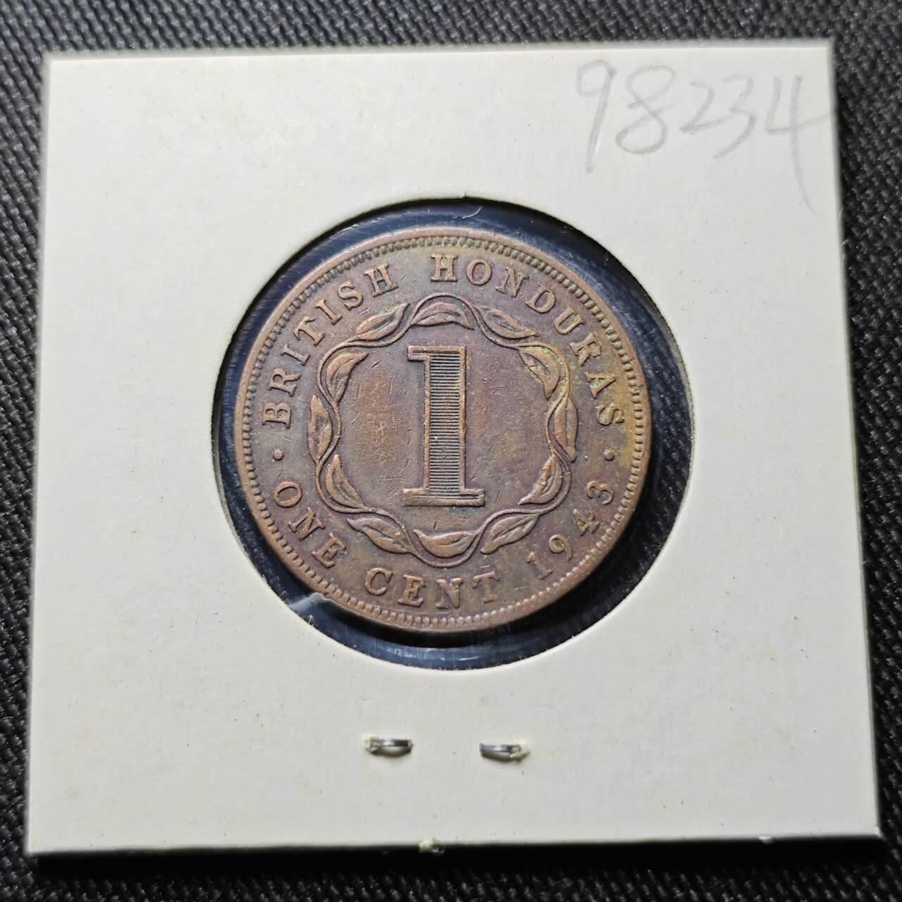 KK钱币收藏小铺  第398期 百期特拍（四拍之二） 2月预留时间 周末发货  1943英属洪都拉斯乔六一分铜币