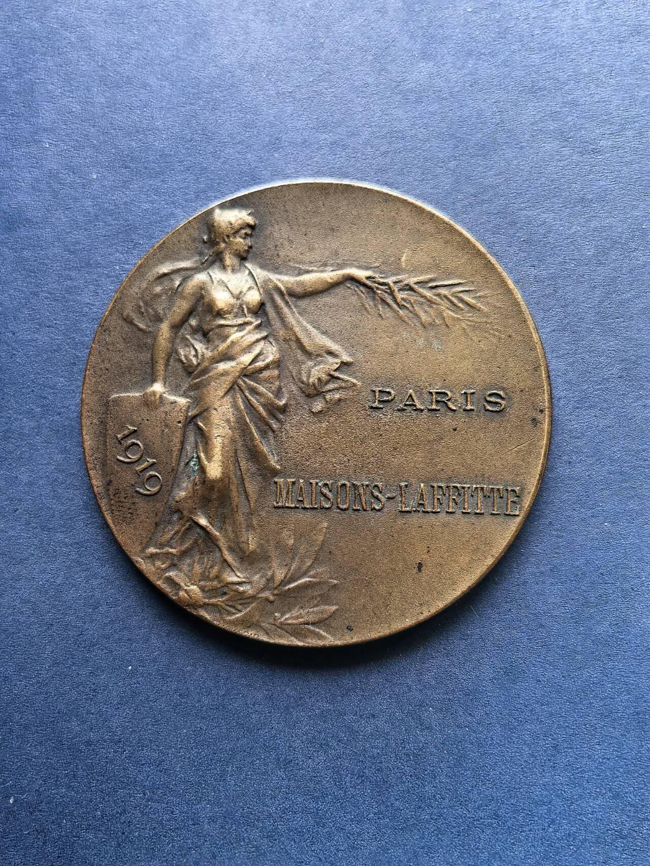 铜章专场 1919年法国铜章，22届射击节，直径4cm