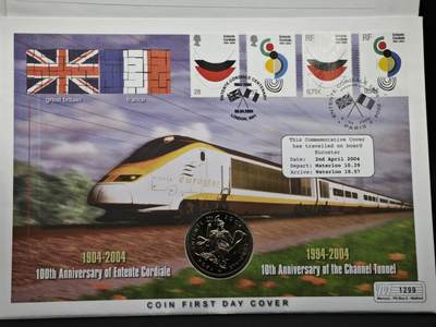 【淘币小摊】限时拍第八百六十二拍  克朗币邮币封场  满百包邮可预留两周  周一统一发货  - 英国2004年英法百年5镑纪念币邮币封