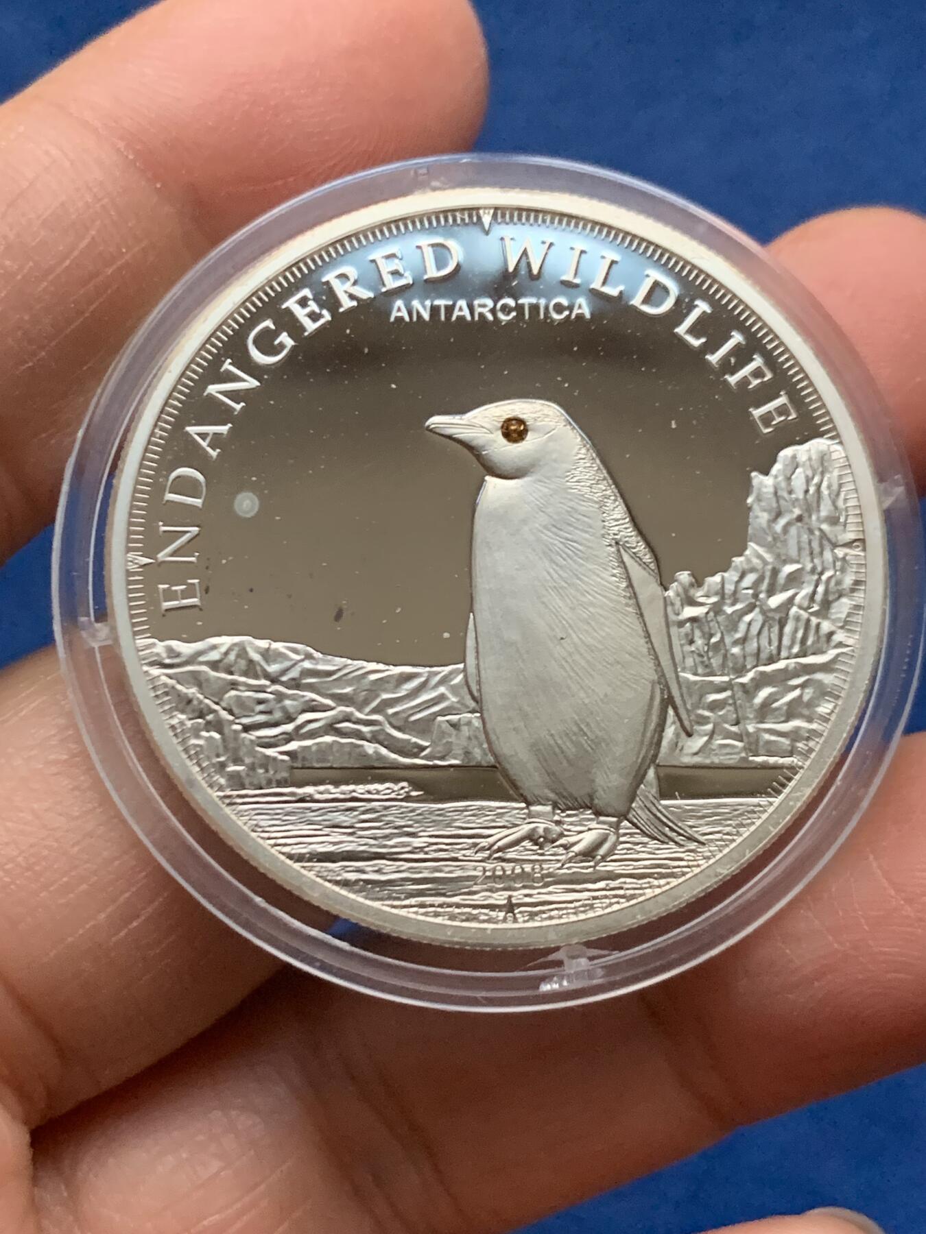 《竞宝斋》第463-465场 周日，周一，周二，3场连拍 （全场包邮）欢迎送拍 库克群岛2008年濒危野生动物-企鹅5元精制银币 925银 24.5克