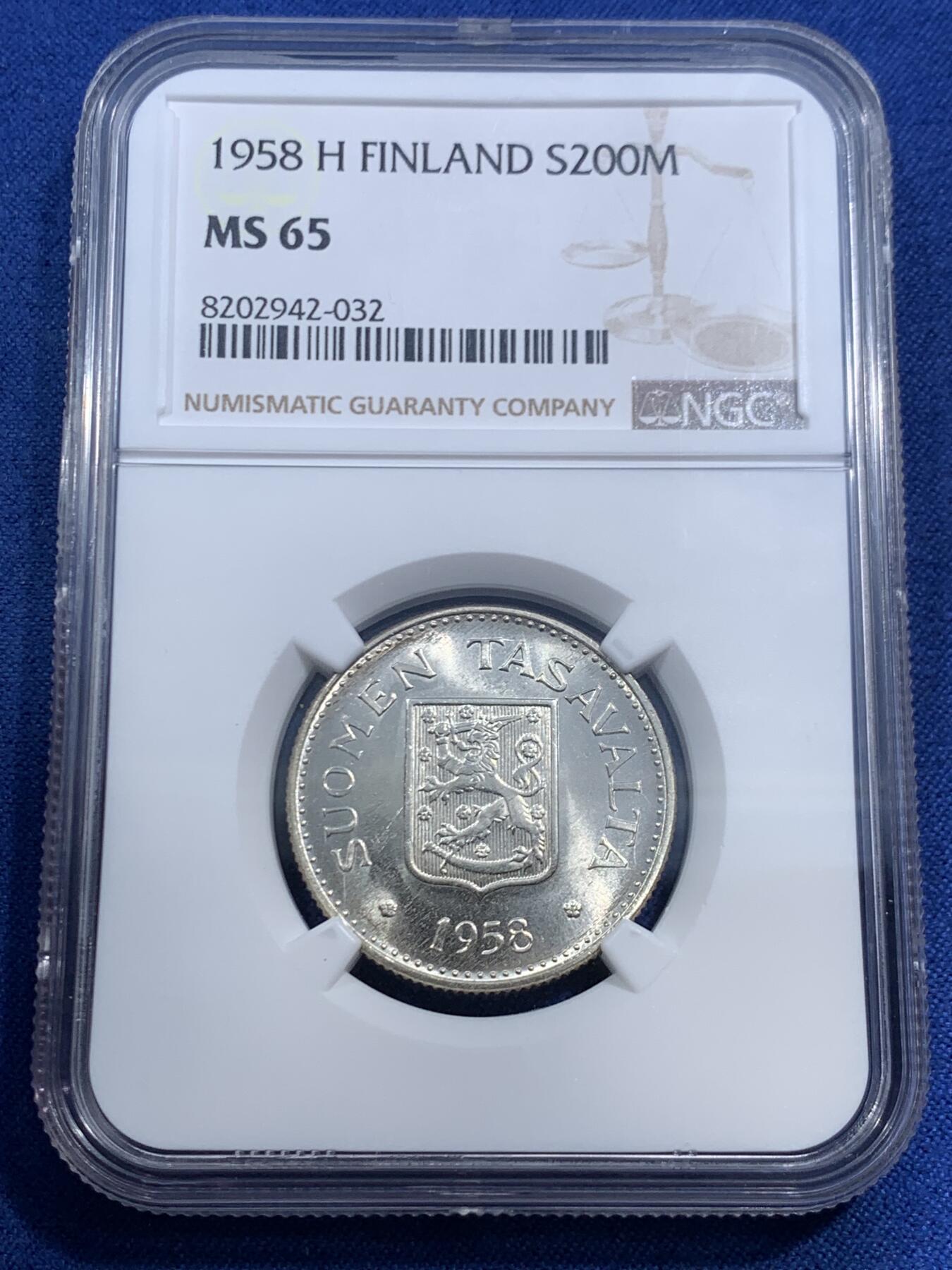 《竞宝斋》第463-465场 周日，周一，周二，3场连拍 （全场包邮）欢迎送拍 NGC MS65 芬兰1958年200马克银币 高分好品
