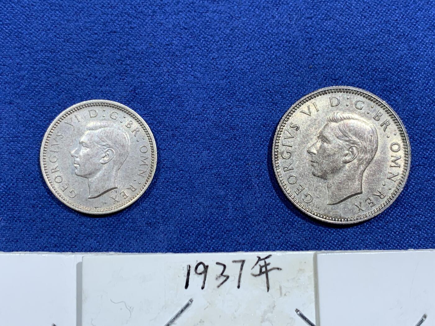 《竞宝斋》第463-465场 周日，周一，周二，3场连拍 （全场包邮）欢迎送拍 五枚一组 英国银币2枚（1946乔六1先令+1944乔六6便士）+利比里亚大象1/2分3枚（1937年2枚+1941年1枚）可送评级 利比里亚3枚卷拆原光