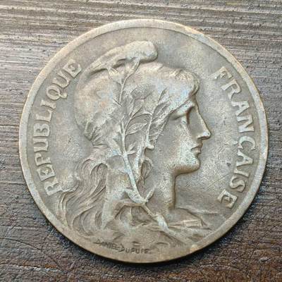 【铜匠收藏】★第143★散币专场 不寄存，30包邮。不满30元，支付5元运费。《接受代拍 代送NGC评级》 - 57【无寄存】法国 1900年 5分 共和国女神 火炬暗记 青铜币