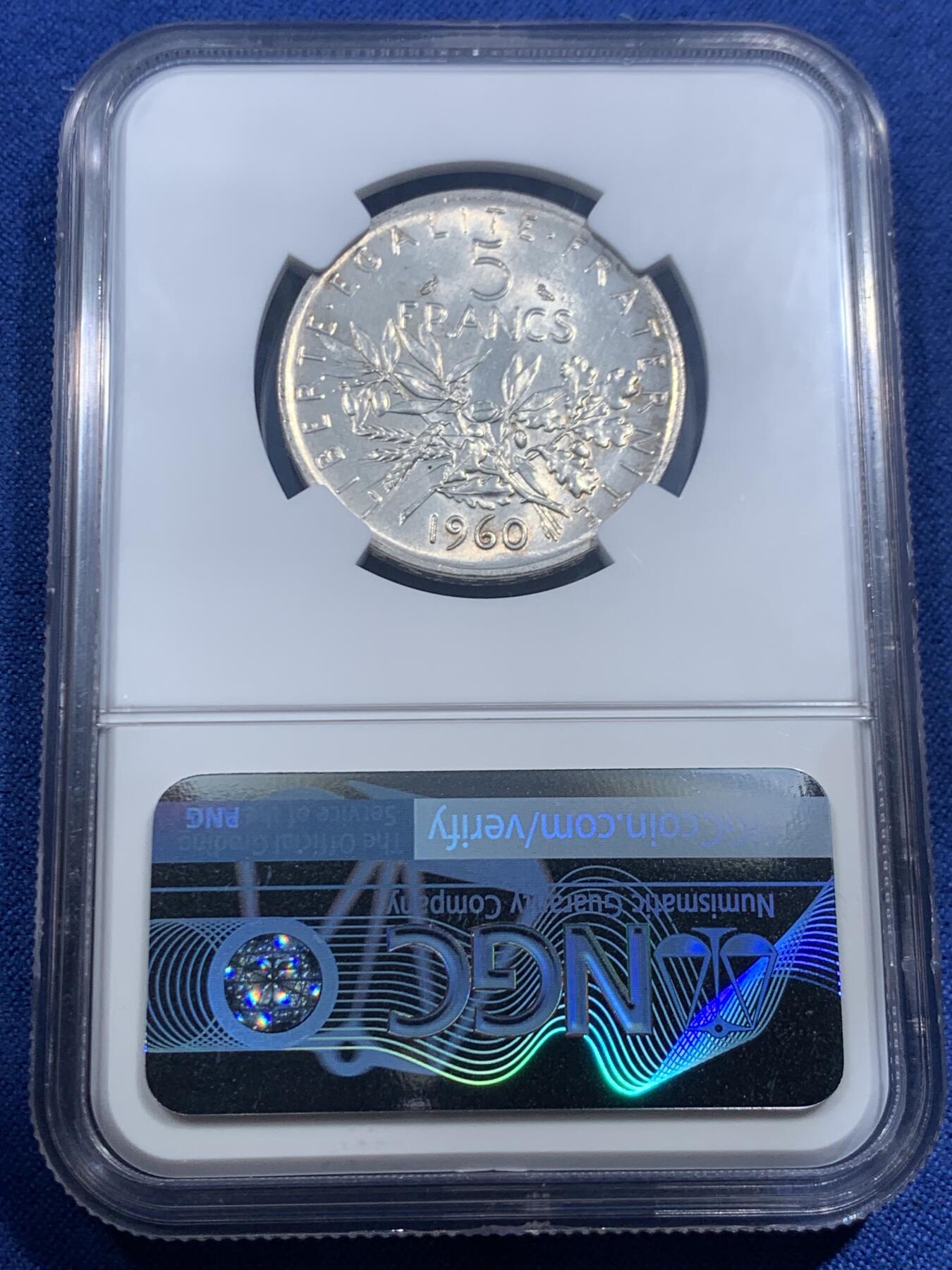 《竞宝斋》第463-465场 周日，周一，周二，3场连拍 （全场包邮）欢迎送拍 NGC UNCD 法国1960年播种女神5法郎银币