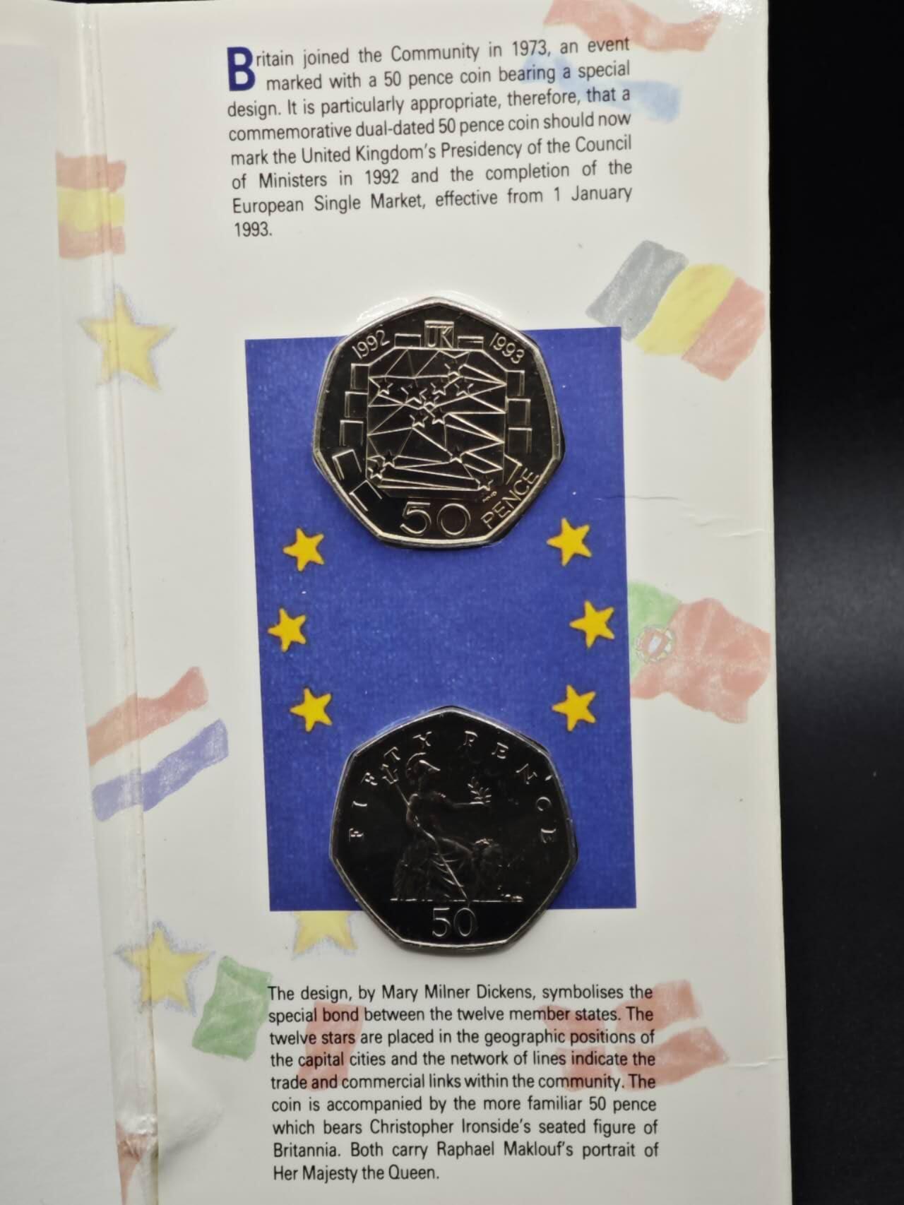 【淘币小摊】限时拍第八百六十二拍  克朗币邮币封场  满百包邮可预留两周  周一统一发货  英国1993年50便士纪念币卡册