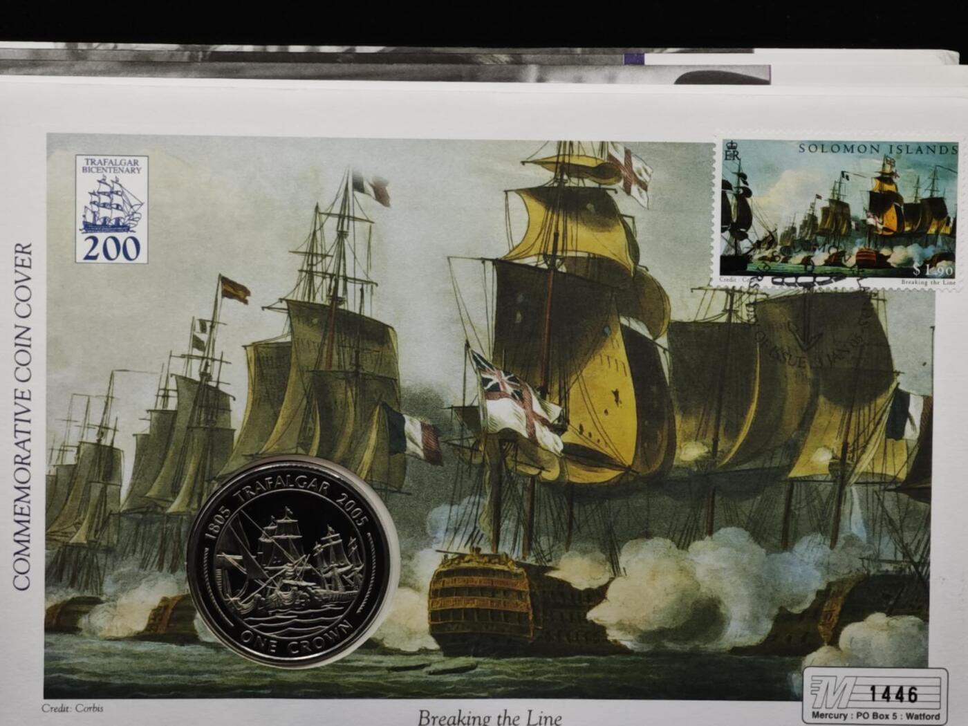 【淘币小摊】限时拍第八百六十二拍  克朗币邮币封场  满百包邮可预留两周  周一统一发货  直布罗陀2005年特拉法加海战200周年克朗纪念币邮币封