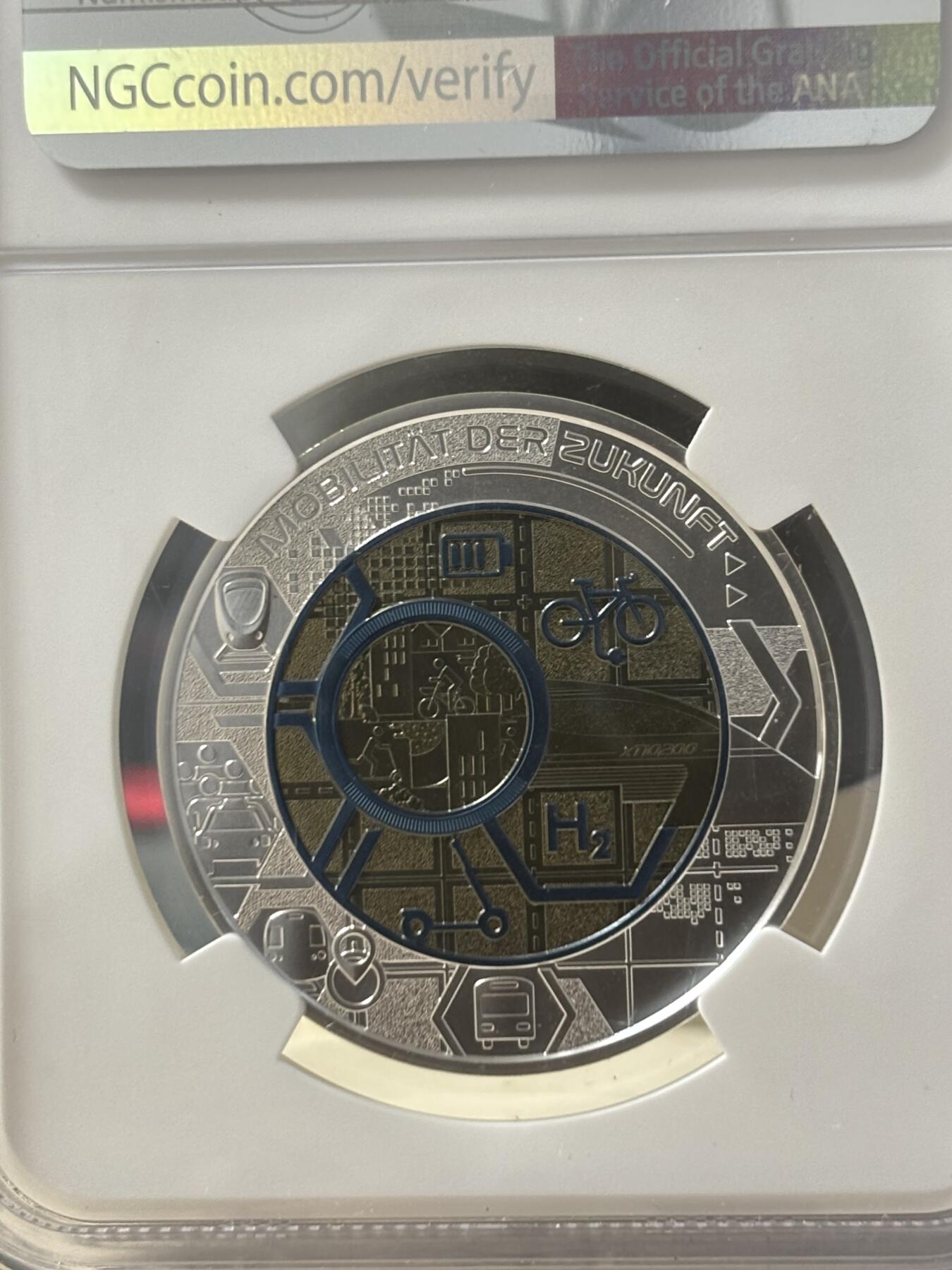 第190期拍卖 奥地利2021银铌双金属系列智能交通银币NGC-MS70首，900银/998铌，重量:9/6.5克发行：65000枚