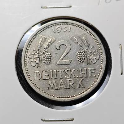 KK钱币收藏小铺  第398期 百期特拍（四拍之二） 2月预留时间 周末发货 -  1951西德2马克镍币