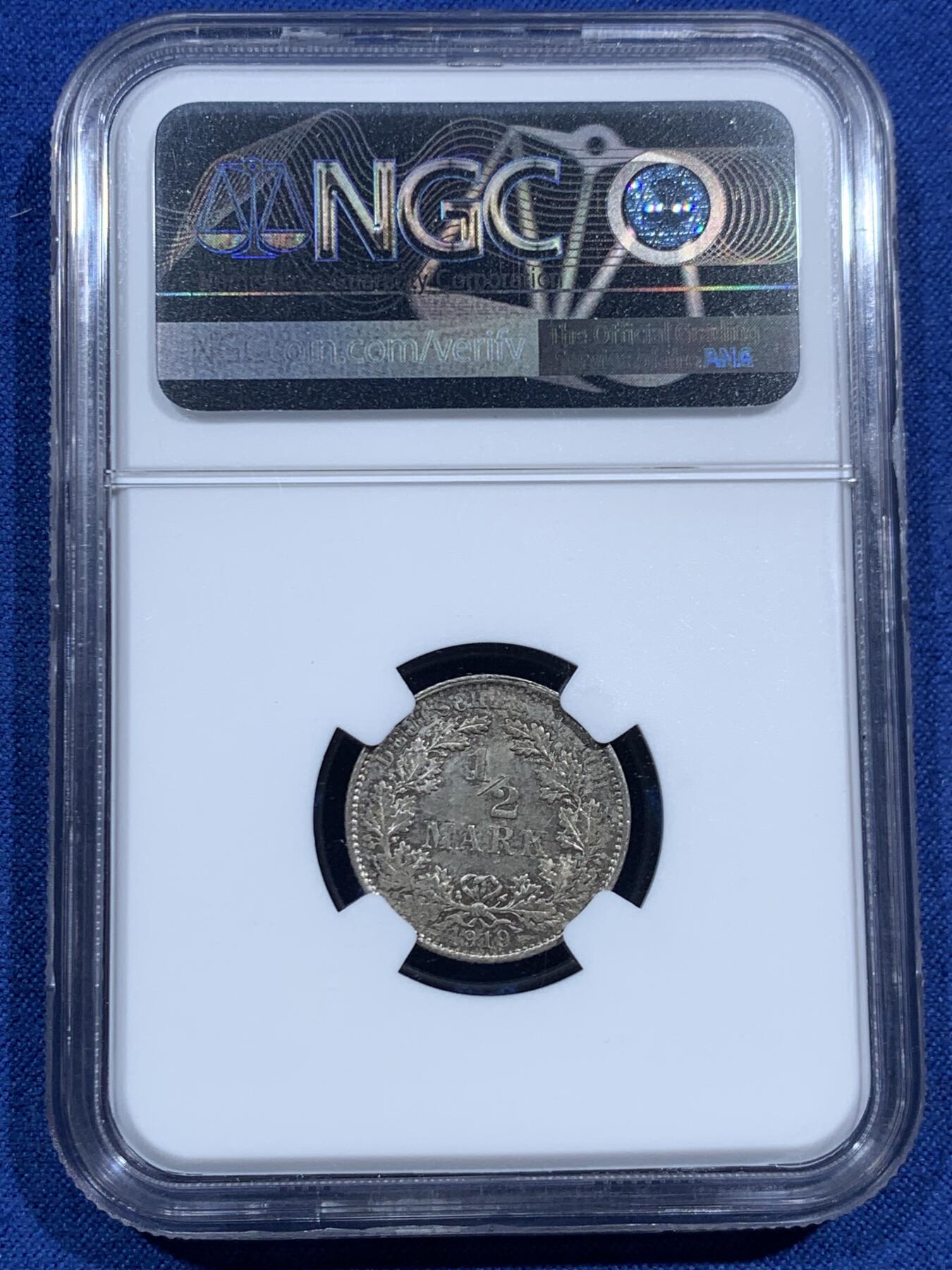 《竞宝斋》第463-465场 周日，周一，周二，3场连拍 （全场包邮）欢迎送拍 NGC MS64 德国1919年威廉二世1/2马克银币 末年高分好品 帝国马克的绝唱 值得收藏