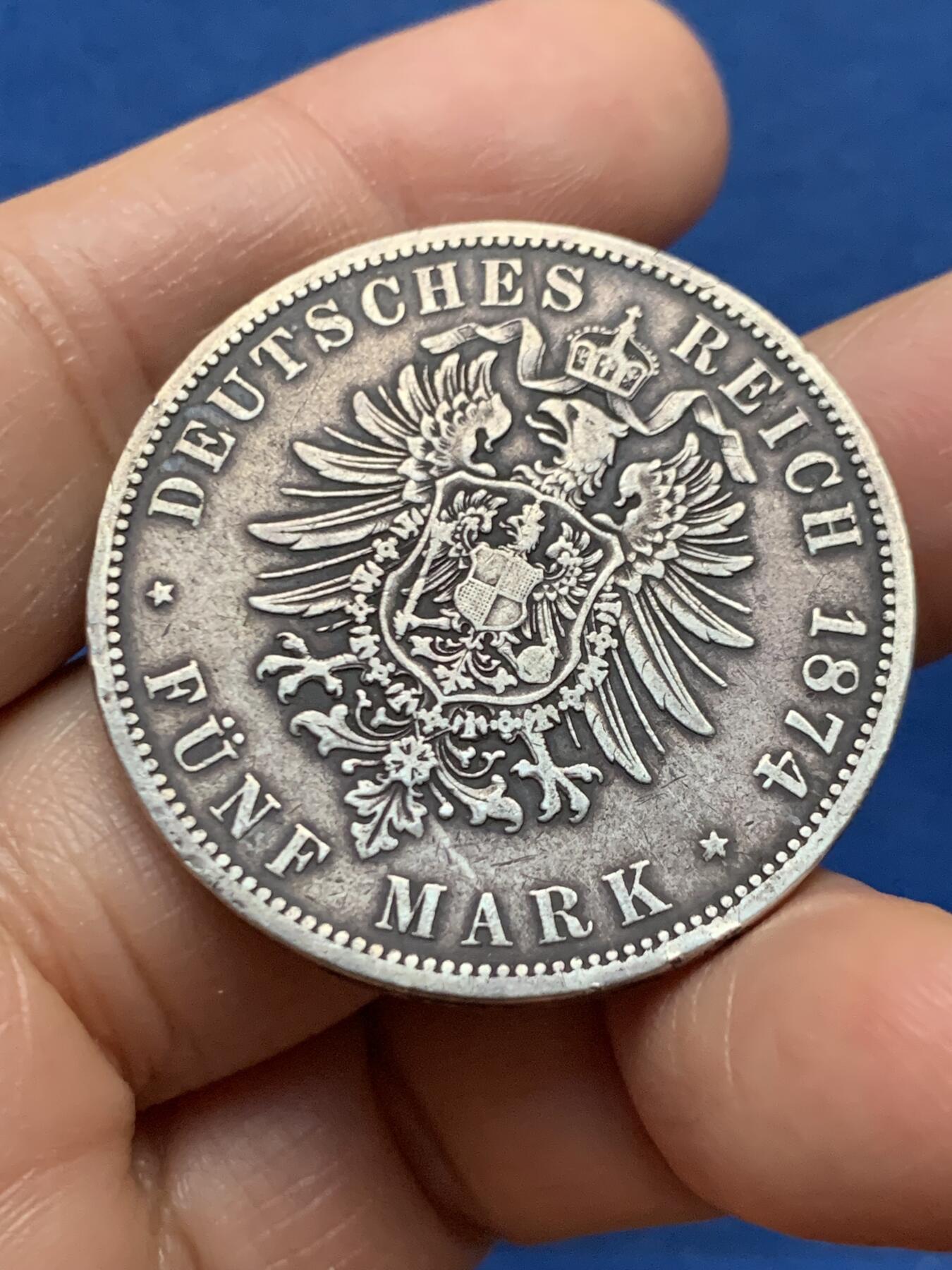 《竞宝斋》第463-465场 周日，周一，周二，3场连拍 （全场包邮）欢迎送拍 德国普鲁士1874年威廉一世短翅鹰5马克银币