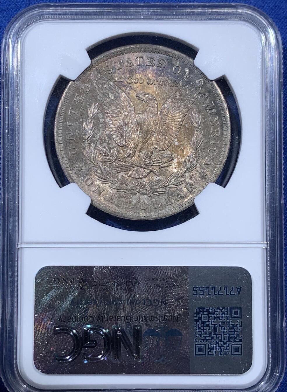 【美，炫彩】1884-O $1 美国摩根银币，NGC MS63分，高点细节俱在，鹰羽完整，金彩味道一流