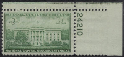 洪涛臻品批发群 精选邮票限时拍卖第1244期  - 1950美国华盛顿建筑-白宫 1全新 右上角边带版号！雕刻版原胶全品！