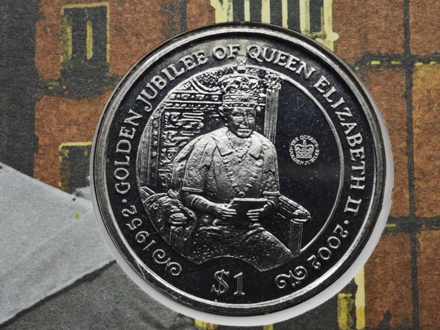 【淘币小摊】限时拍第八百六十二拍  克朗币邮币封场  满百包邮可预留两周  周一统一发货  英属维尔京2002年女王登基金禧1元纪念币邮币封