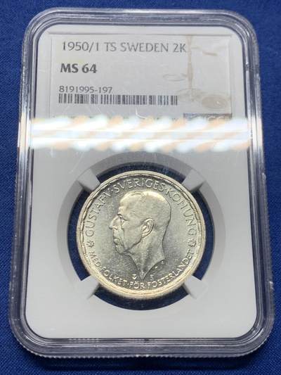 《竞宝斋》第463-465场 周日，周一，周二，3场连拍 （全场包邮）欢迎送拍 - NGC MS64 瑞典 1950年 古斯塔夫五世国王 2克朗 银币