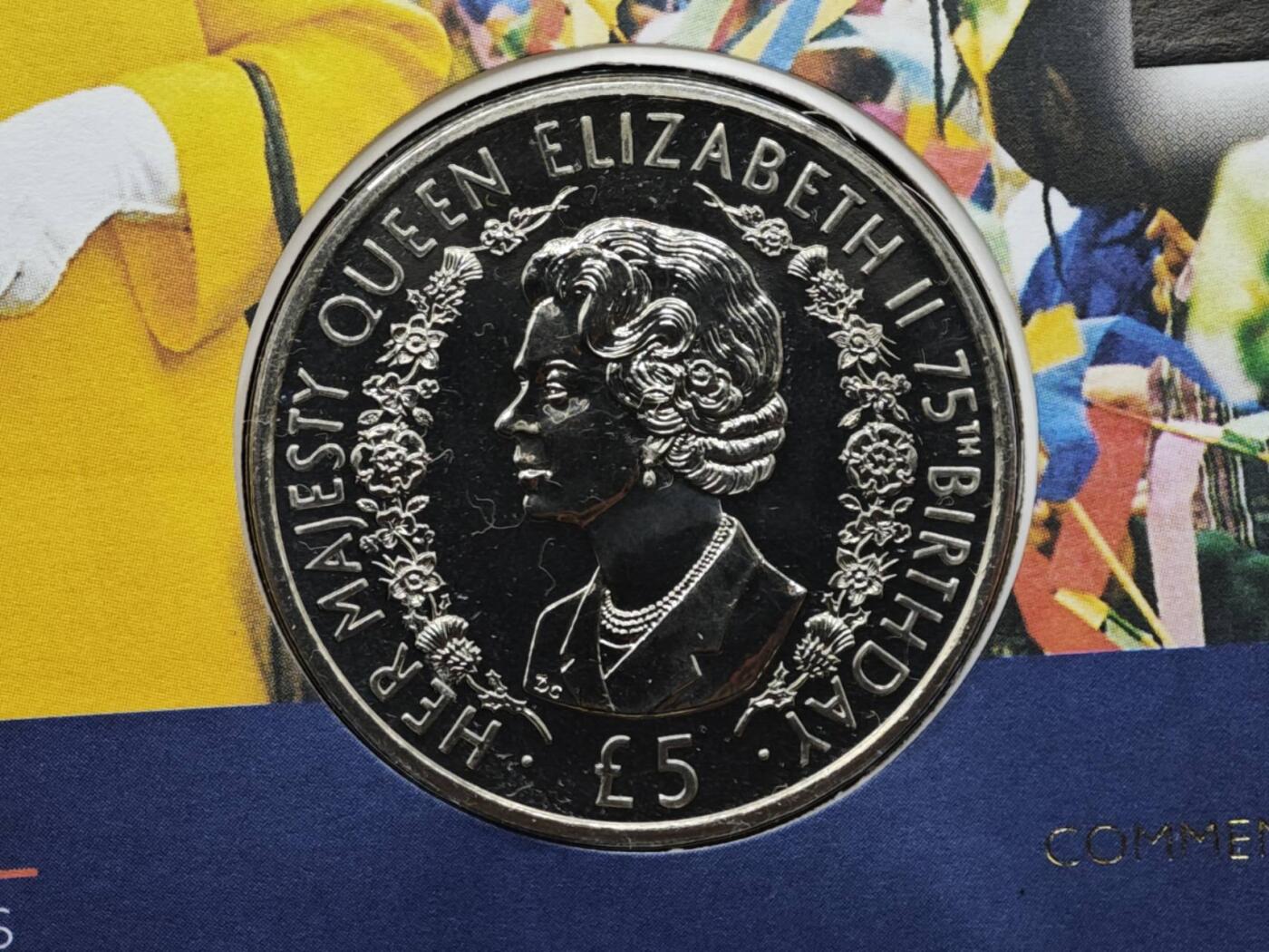 【淘币小摊】限时拍第八百六十二拍  克朗币邮币封场  满百包邮可预留两周  周一统一发货  奥尔德尼2001年女王75周岁5镑纪念币邮币封