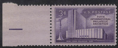 洪涛臻品批发群 精选邮票限时拍卖第1244期  - 1956美国纽约国际邮展-邮政大楼 1全带宽边色标 雕刻版新票原胶全品！