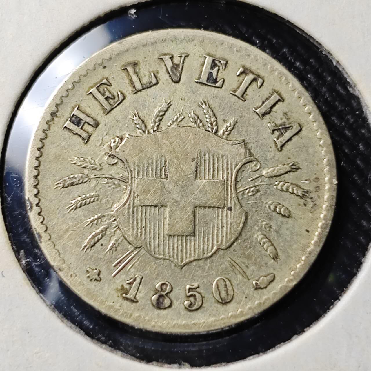 KK钱币收藏小铺  第398期 百期特拍（四拍之二） 2月预留时间 周末发货 1850 瑞士 5Rappen 银合金(Billon)币 含5%银