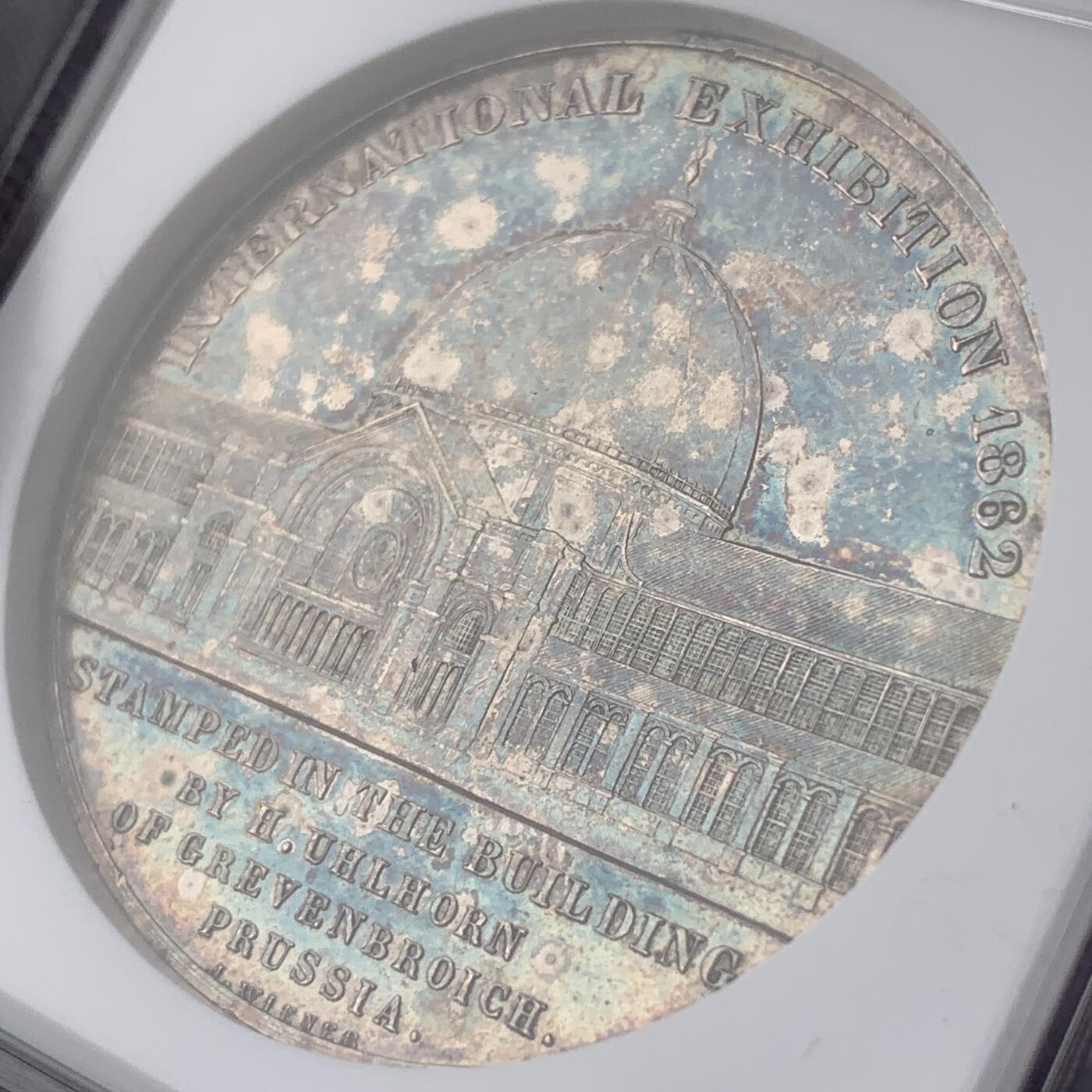 掌中浮雕-藏着的欧洲第052场 NGC MS61 : 1862年英国国际博览会纪念银章，42mm