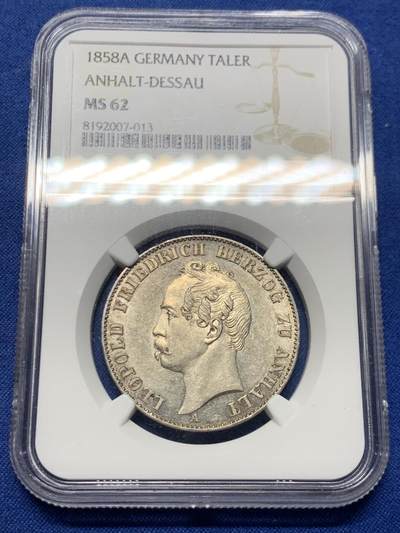 《竞宝斋》第463-465场 周日，周一，周二，3场连拍 （全场包邮）欢迎送拍 - NGC MS62 德国 1858 安哈特德邵双小熊流通泰勒，首年发行，NGC亚军分，难度极大的小邦品种
