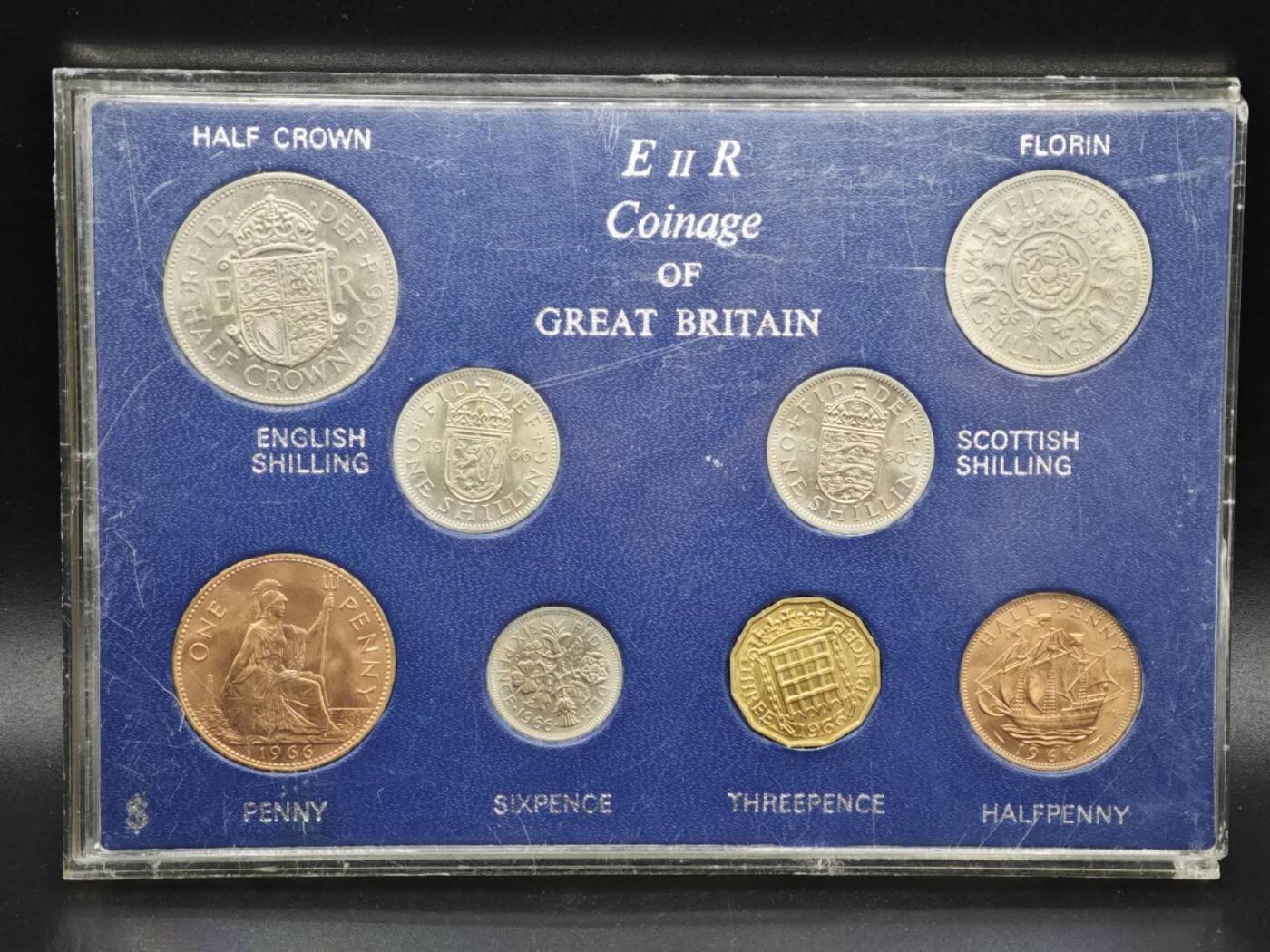 【淘币小摊】实时拍第八百六十一拍   银币套币场   满百包邮可预留二周 每周一统一发货   英国1966年伊丽莎白二世旧币制套币