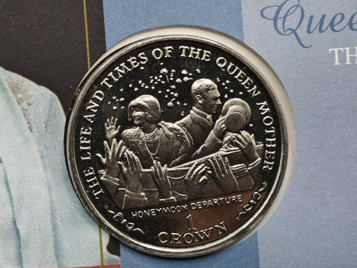 【淘币小摊】限时拍第八百六十二拍  克朗币邮币封场  满百包邮可预留两周  周一统一发货  马恩岛1999年女王母亲克朗纪念币邮币封