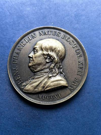 铜章专场 - 1927年法国铜章，美国驻法商会，富兰克林日，45mm