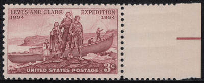 洪涛臻品批发群 精选邮票限时拍卖第1244期  - 1954美国克拉克和刘易斯探险150年1全新 右宽边带色标！雕刻版原胶全品！