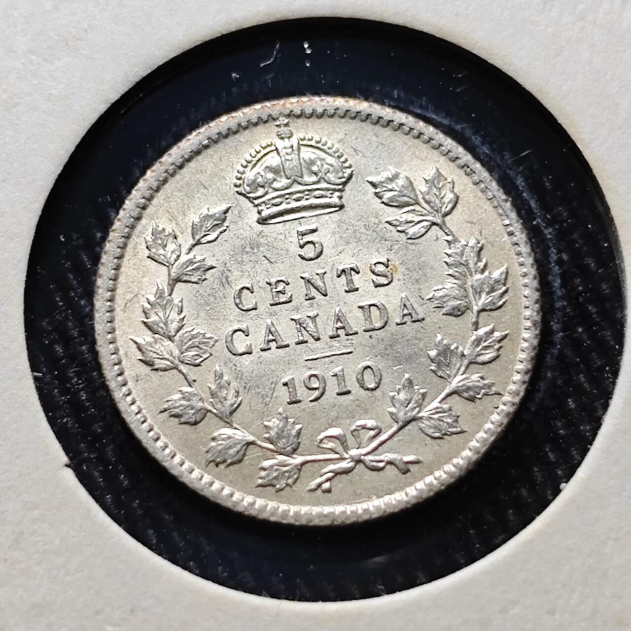 KK钱币收藏小铺  第398期 百期特拍（四拍之二） 2月预留时间 周末发货  1910英属加拿大5分银币