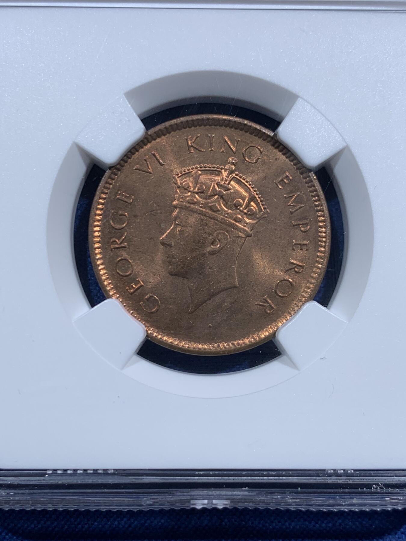 《竞宝斋》第463-465场 周日，周一，周二，3场连拍 （全场包邮）欢迎送拍 NGC MS63RB 英属印度1939年B版1/4安娜铜币