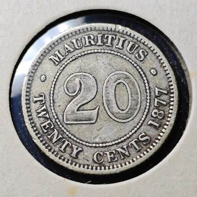 KK钱币收藏小铺  第398期 百期特拍（四拍之二） 2月预留时间 周末发货 -  1877英属维多利亚女王毛里求斯20分银币