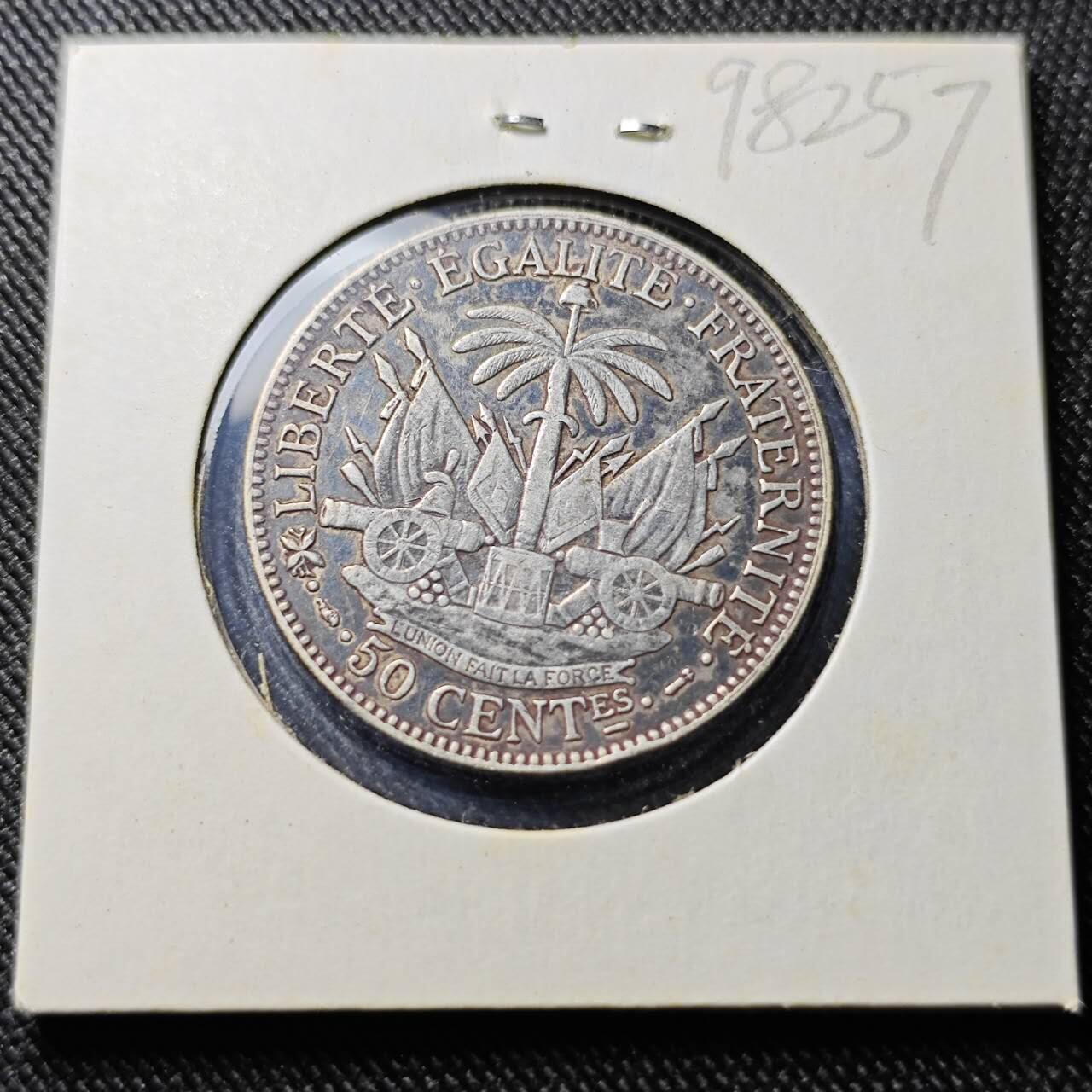 KK钱币收藏小铺  第398期 百期特拍（四拍之二） 2月预留时间 周末发货  1895海地50分银币 12.5克835银