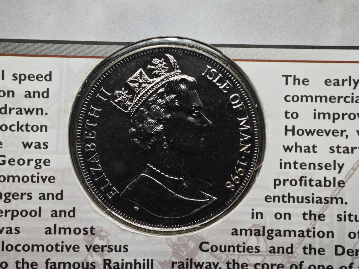 【淘币小摊】限时拍第八百六十二拍  克朗币邮币封场  满百包邮可预留两周  周一统一发货  马恩岛1998年火车125周年克朗纪念币邮币封