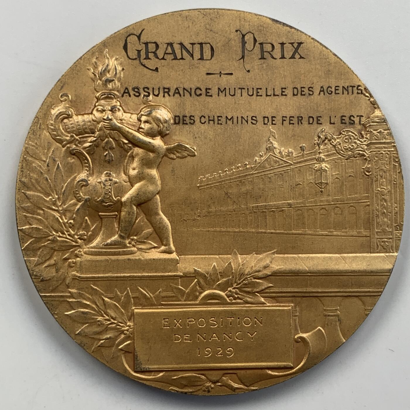 掌中浮雕-藏着的欧洲第052场 1929年法国南锡博览会镀金银奖章，65mm，124g