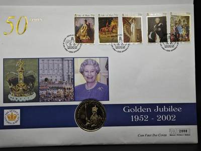 【淘币小摊】限时拍第八百六十二拍  克朗币邮币封场  满百包邮可预留两周  周一统一发货  - 马恩岛2002年女王登基金禧克朗纪念币邮币封