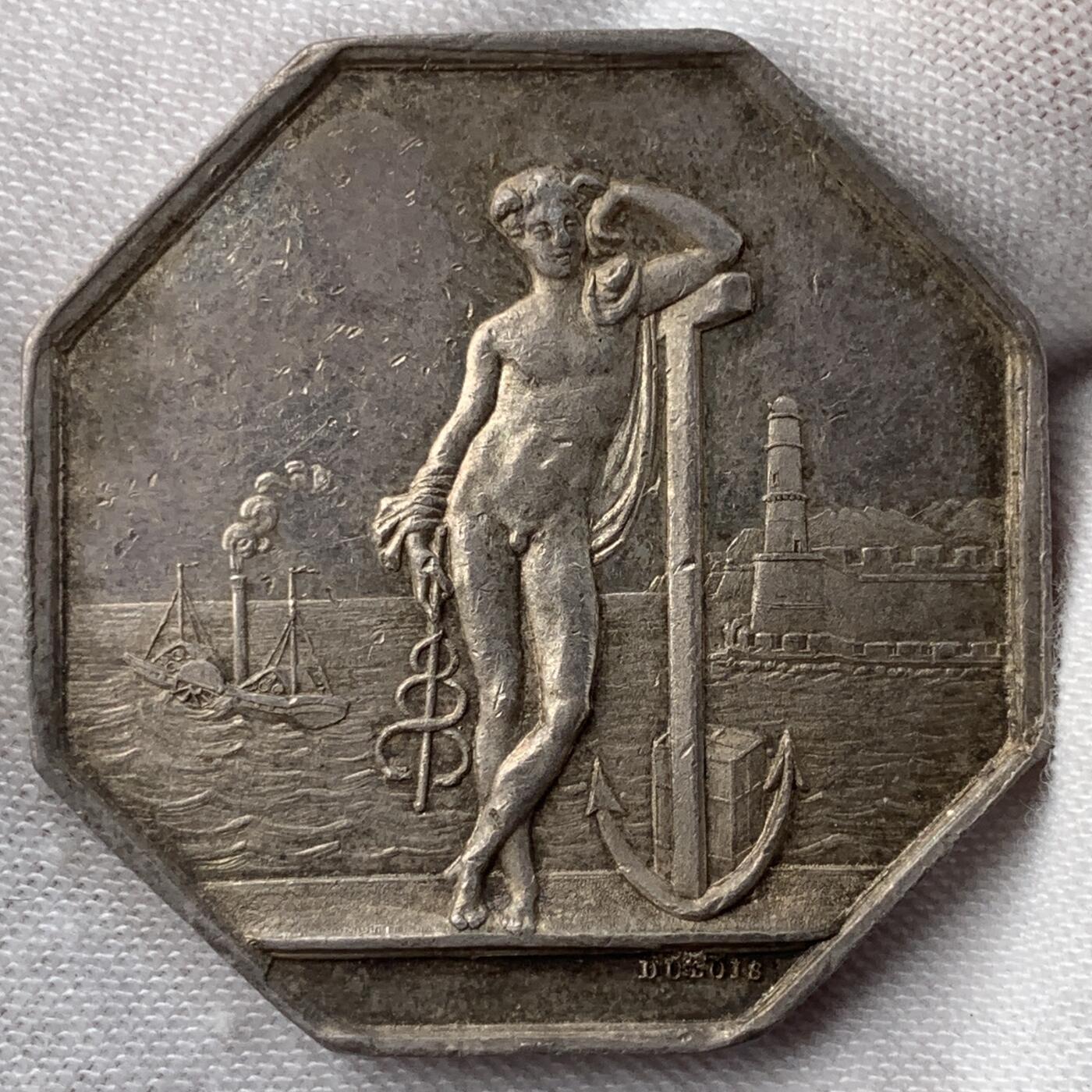 掌中浮雕-藏着的欧洲第052场 法国马赛商业经纪人八角银章，33.5mm，19g