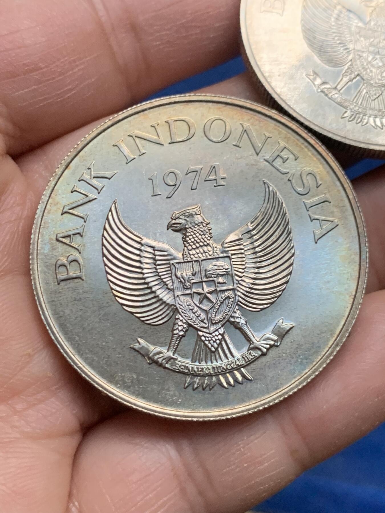 《竞宝斋》第463-465场 周日，周一，周二，3场连拍 （全场包邮）欢迎送拍 两枚一组 1974年印尼爪哇虎大猩猩银币 500银 总重57.5克