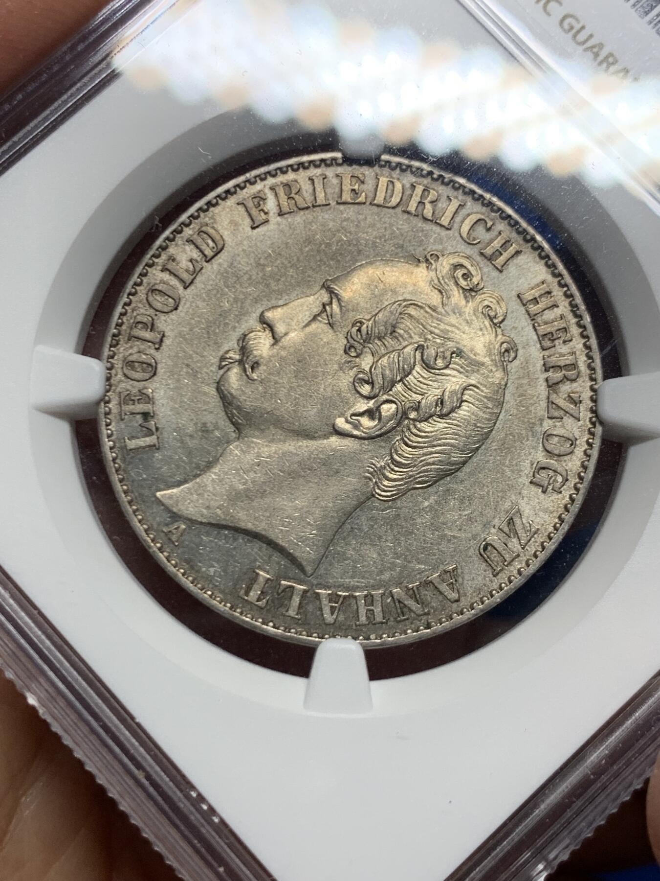 《竞宝斋》第463-465场 周日，周一，周二，3场连拍 （全场包邮）欢迎送拍 NGC MS62 德国 1858 安哈特德邵双小熊流通泰勒，首年发行，NGC亚军分，难度极大的小邦品种